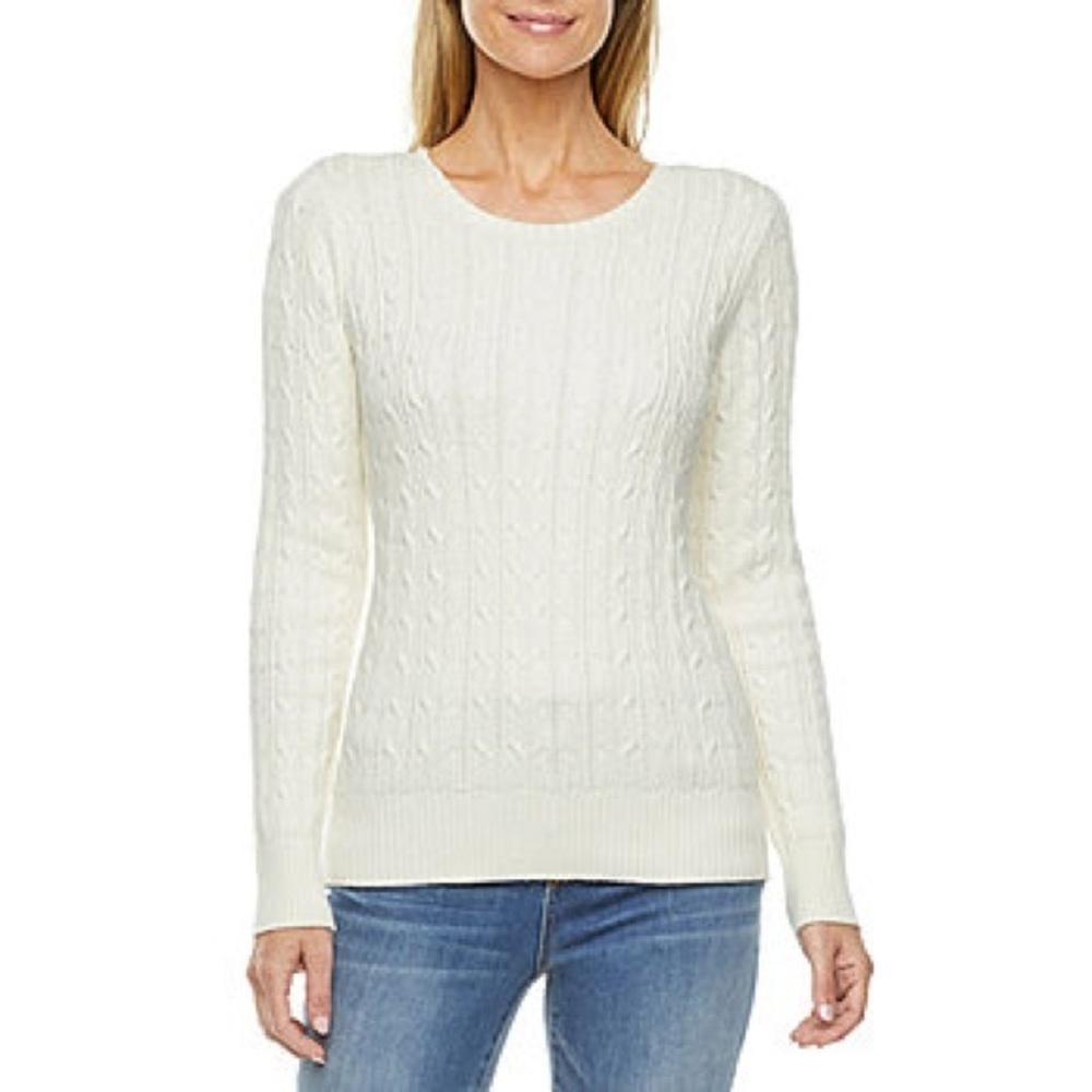St. John's Bay‎ Womens Cable Crew Neck Long Sleeve Pullover Sweater petite XXL